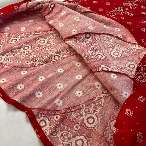 Vintage Cotton Canvas Patchwork Red Paisley Bandana Maxi Skirt - Picture 16 of 17
